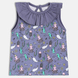 Girls Gray Casual Regular Fit Printed Top