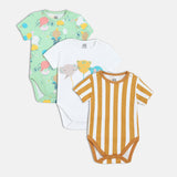 Boys Multicolor Casual Regular Fit Printed Half Sleeves Onesie - Set of 3