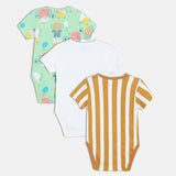 Boys Multicolor Casual Regular Fit Printed Half Sleeves Onesie - Set of 3