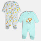 Boy's Multicolor Daily Regular Fit Printed Full Sleeves Sleep Suits - Set of 2