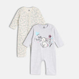 Girls Multicolor Casual Regular Fit Printed Full Sleeves Rompers - Set of 2