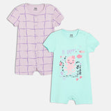 Girls Multicolor Casual Regular Fit Printed Half Sleeves Rompers - Set of 2