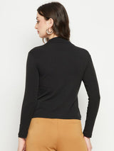 Women's Black High Neck Long Sleeves Top
