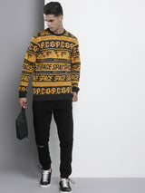 Men's Mustard Casual Round Neck Printed Full Sleeves Sweatshirt