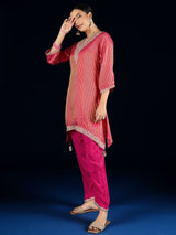 Women's Pink C-Cut Kurta with Zari Embroidery and Ankle-Length Palazzo