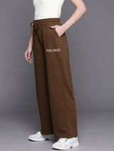 Women's Brown Casual Typography Regular Fit Trackpant