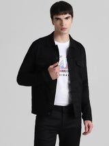 Men's Black Casual Solid Regular Fit Full Sleeves Jacket