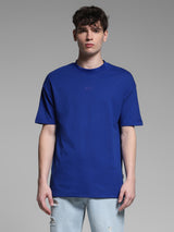 Men's Blue Casual Oversized Fit Solid Half Sleeves Tshirt