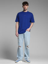Men's Blue Casual Oversized Fit Solid Half Sleeves Tshirt