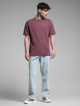 Men's Purple Casual Oversized Fit Solid Half Sleeves Tshirt