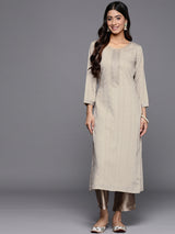 Women's Gray Viscose Self Design with Zari Work Straight Kurta
