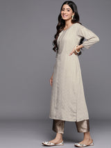 Women's Gray Viscose Self Design with Zari Work Straight Kurta