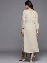 Women's Gray Viscose Self Design with Zari Work Straight Kurta
