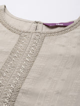 Women's Gray Viscose Self Design with Zari Work Straight Kurta