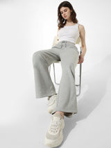 Women's Gray Knitted Casual Solid Regular Fit Jogger