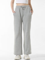 Women's Gray Knitted Casual Solid Regular Fit Jogger