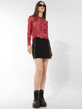 Women's Black Woven Casual Solid Mini Skirt
