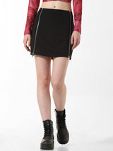 Women's Black Woven Casual Solid Mini Skirt