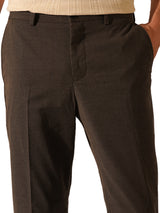 Men's Brown Formal Slim Fit Solid Mid Trouser
