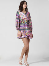 Women's Purple Woven Casual Printed Above Knee Full Sleeves Dress