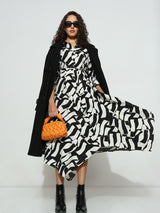Women's Black Abstract Print Shirt Dress