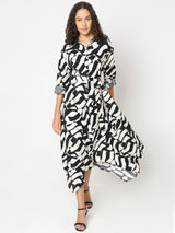 Women's Black Abstract Print Shirt Dress
