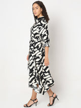 Women's Black Abstract Print Shirt Dress