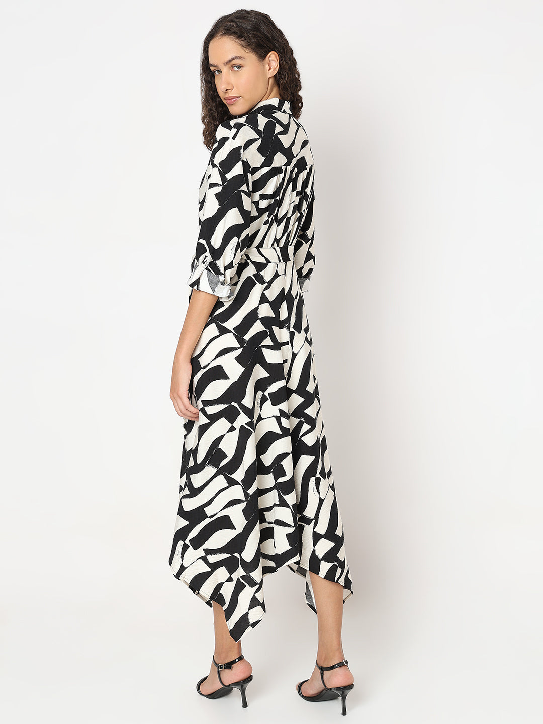 Women's Black Abstract Print Shirt Dress