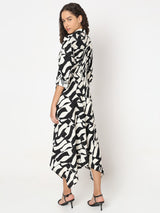 Women's Black Abstract Print Shirt Dress