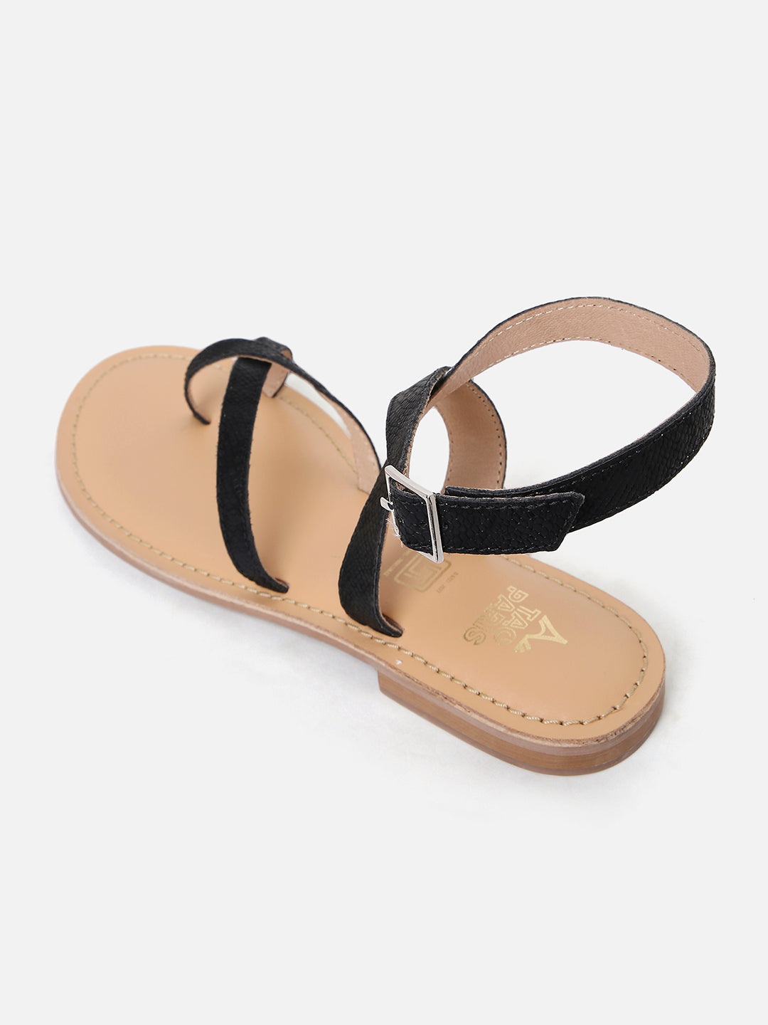 Women's Black Casual Leather Ankle Strap