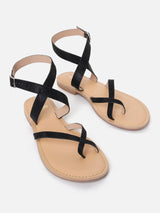 Women's Black Casual Leather Ankle Strap