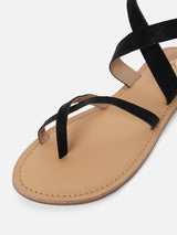 Women's Black Casual Leather Ankle Strap