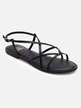 Women's Black Casual PU Ankle Strap