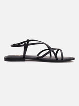 Women's Black Casual PU Ankle Strap