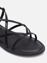 Women's Black Casual PU Ankle Strap