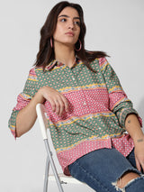 Women's Pink Woven Casual Printed Regular Fit Full Sleeves Shirt