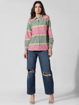 Women's Pink Woven Casual Printed Regular Fit Full Sleeves Shirt
