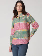 Women's Pink Woven Casual Printed Regular Fit Full Sleeves Shirt