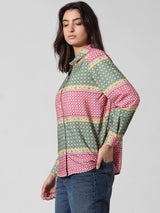 Women's Pink Woven Casual Printed Regular Fit Full Sleeves Shirt