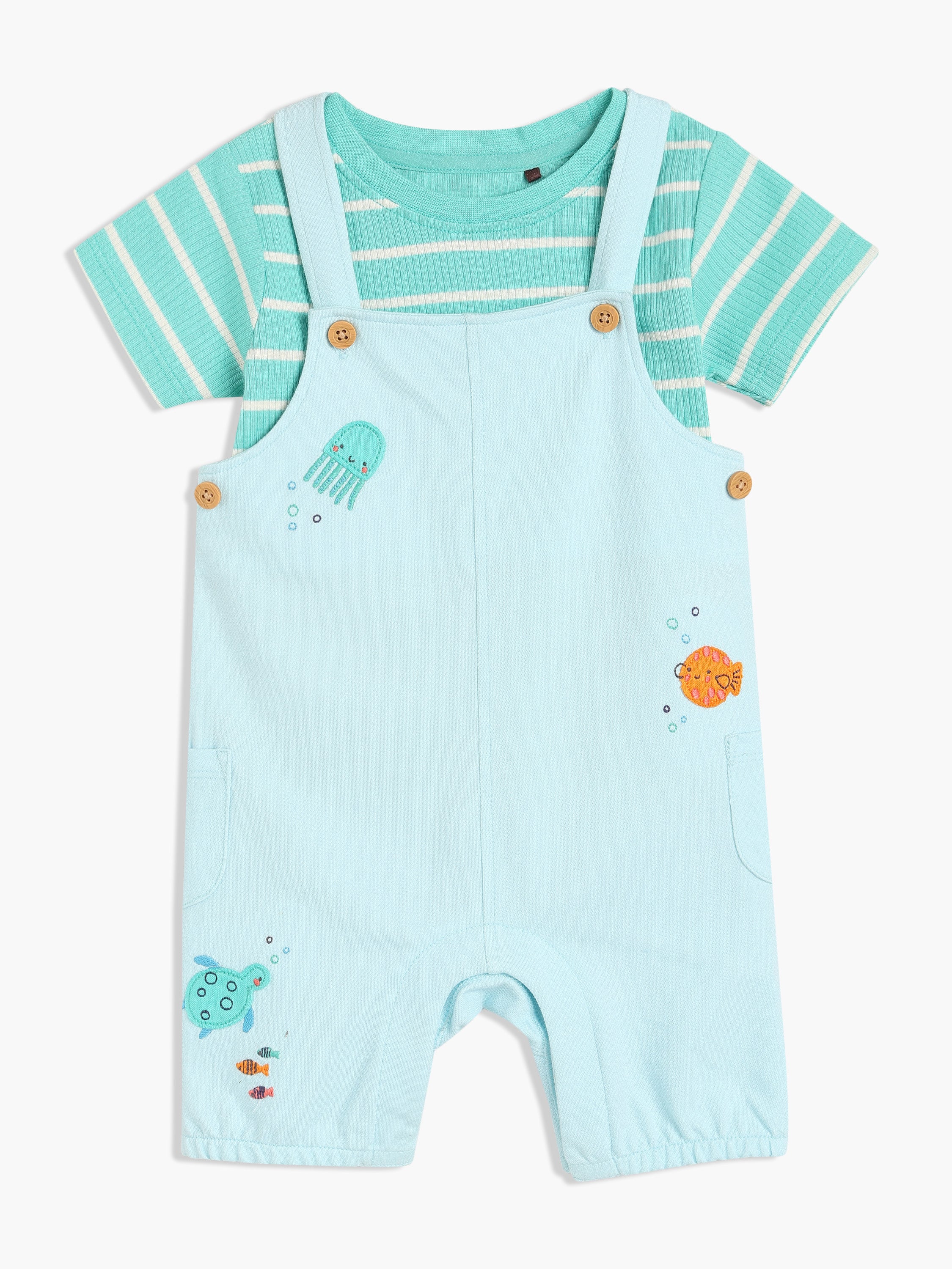 Boys Multi Cotton Half Sleeve Dungaree Set