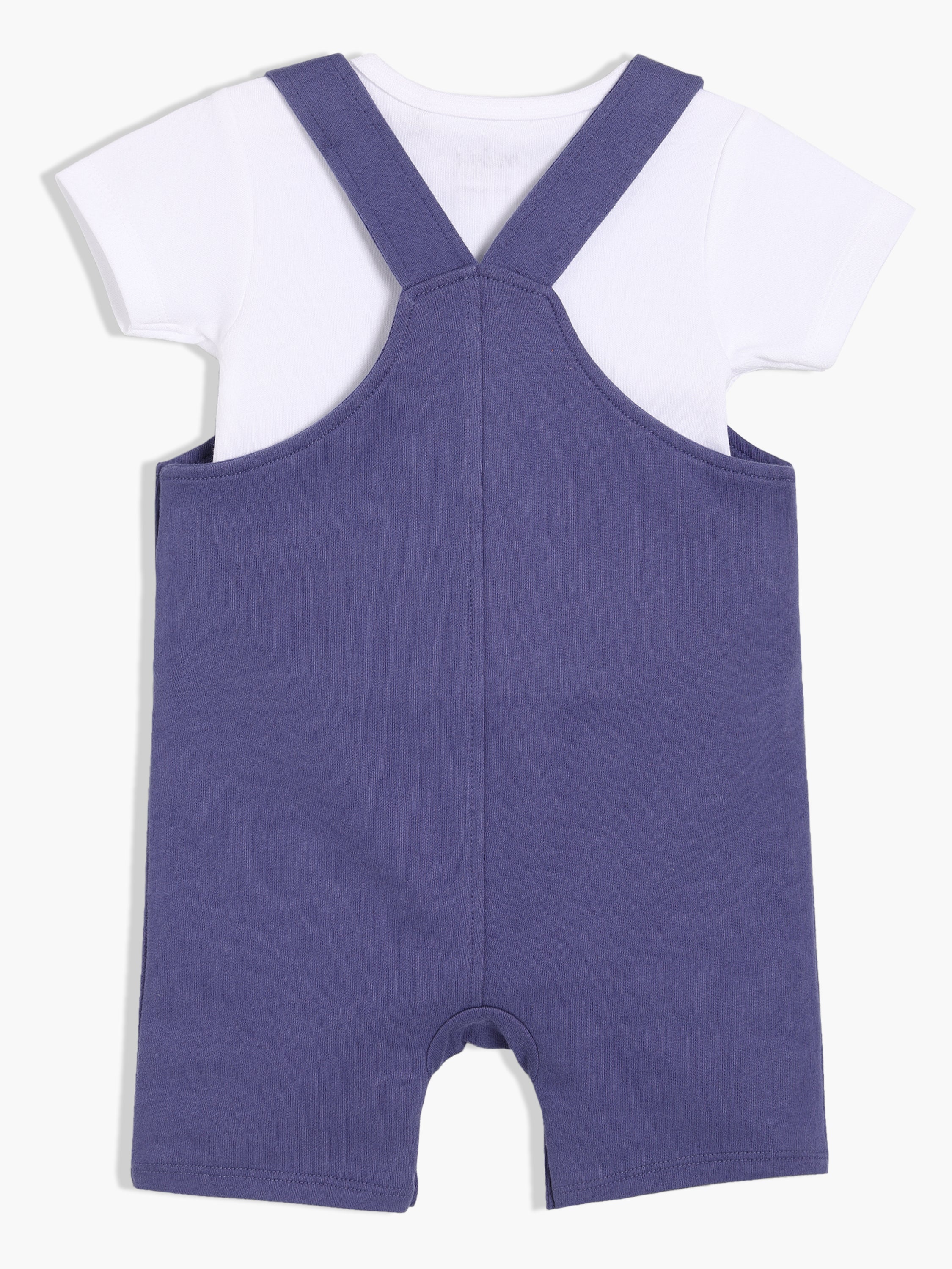 Girls Blue & White Cotton Half Sleeve Dungaree Set