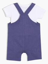 Girls Blue & White Cotton Half Sleeve Dungaree Set