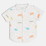 Boys White Casual Regular Fit Printed Half Sleeves Shirt