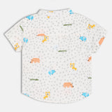 Boys White Casual Regular Fit Printed Half Sleeves Shirt