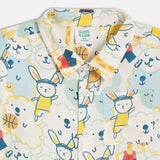 Boys Beige Casual Regular Fit Printed Shirt