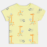 Boys Yellow Casual Regular Fit Printed Half Sleeves Tshirt
