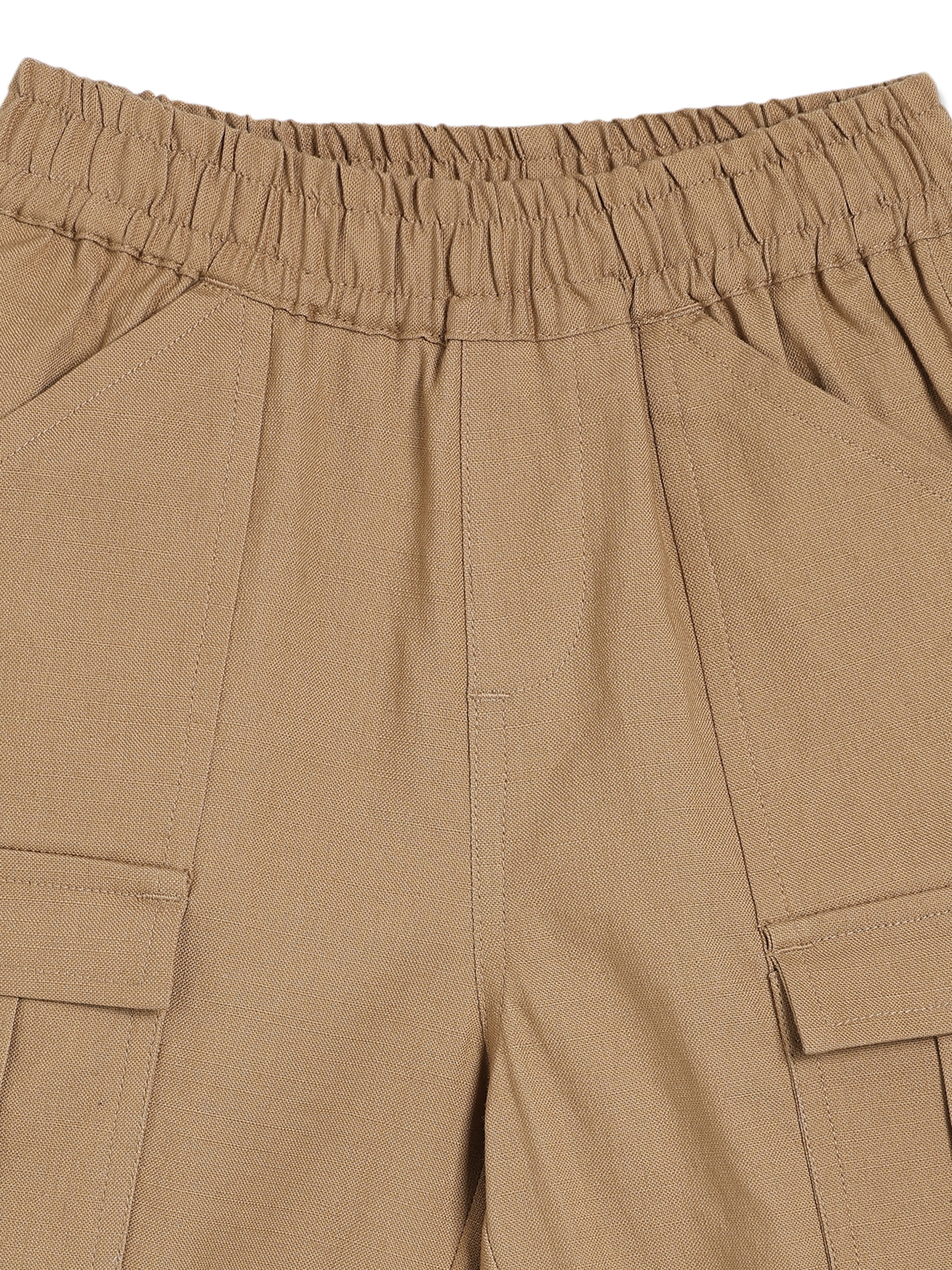 Boys Brown Cotton Woven Pant