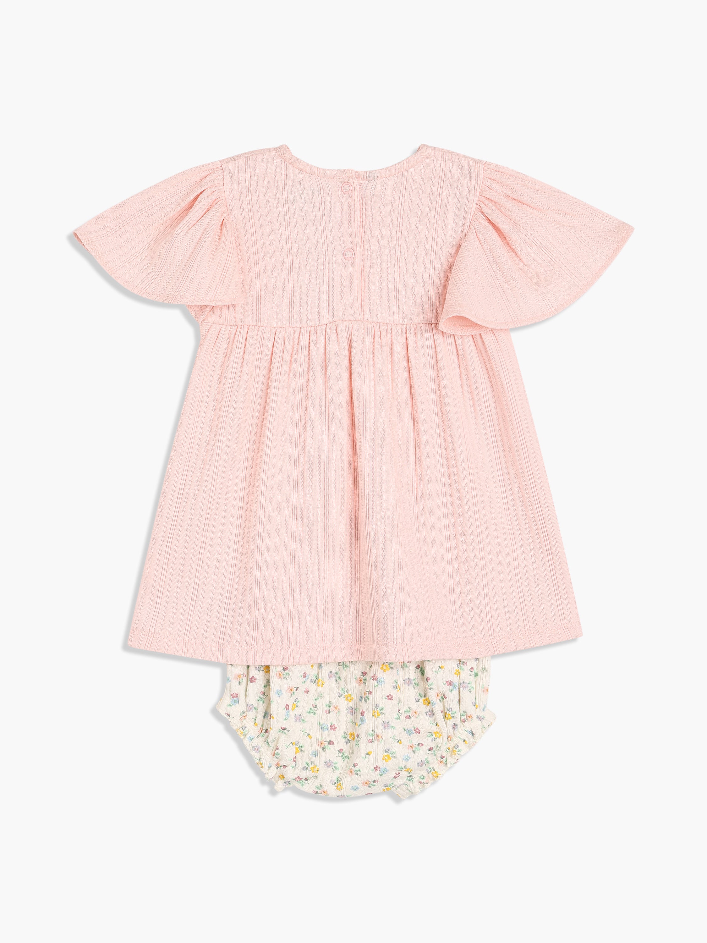 Girls Light Pink & Cream Cotton Half Sleeve Dress