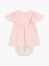 Girls Light Pink & Cream Cotton Half Sleeve Dress