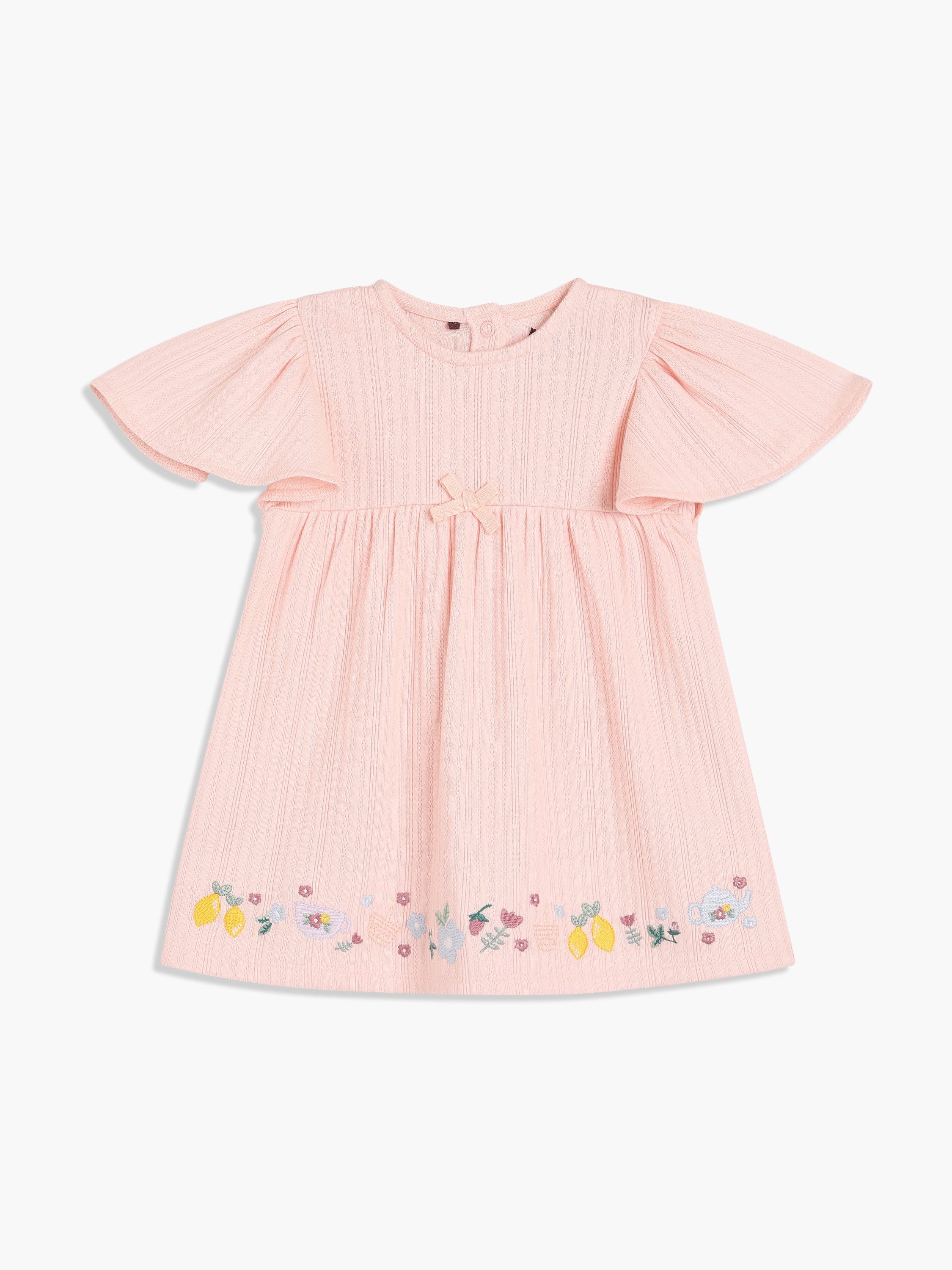 Girls Light Pink & Cream Cotton Half Sleeve Dress